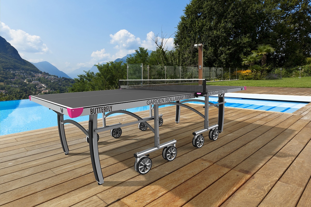 Butterfly Garden 7000 Outdoor Table: Grey Table Poolside in Play Mode